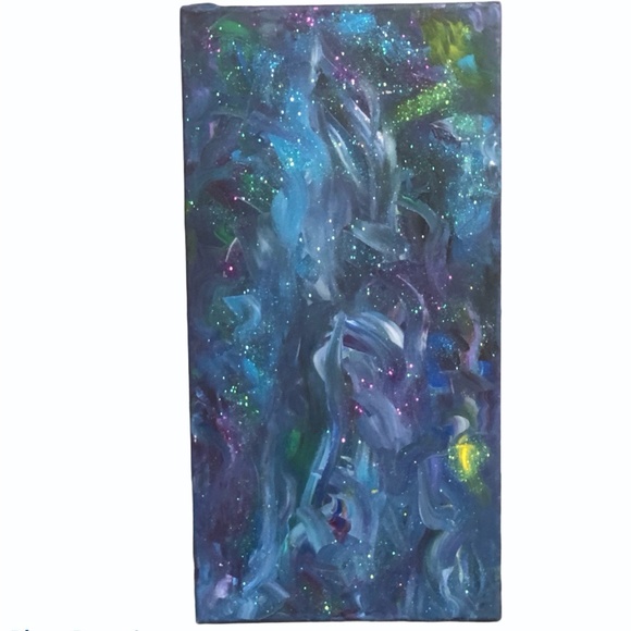 HANDCRAFTED SHADES OF OCEAN GLITTER ABSTRACT ART - Picture 1 of 14